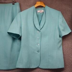 Le Suit size 12 short sleeve skirt suit blue vtg 2 pc jacket